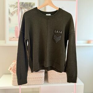 Rails Olive Cotton Cashmere Military Patch Sweater | Size L
